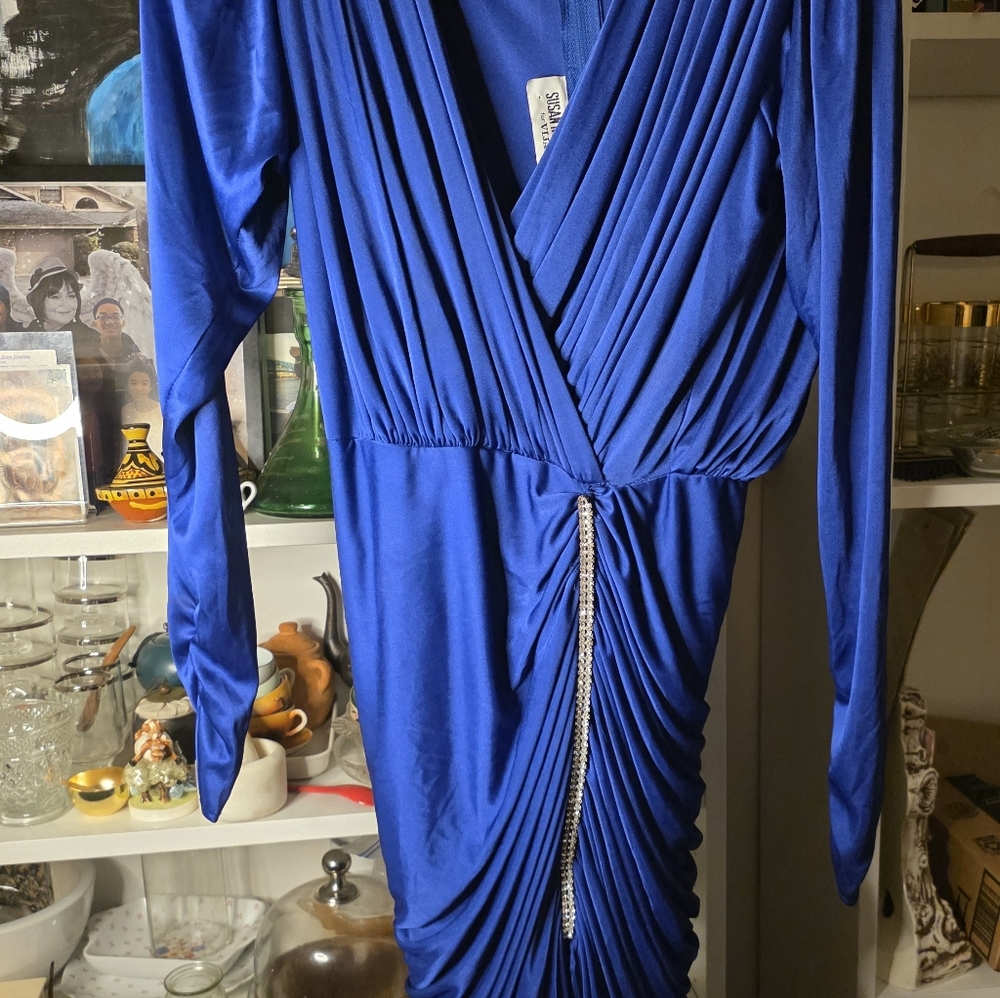 Vintage Susan Roselli For Vijack Electric Blue Ruched Dress